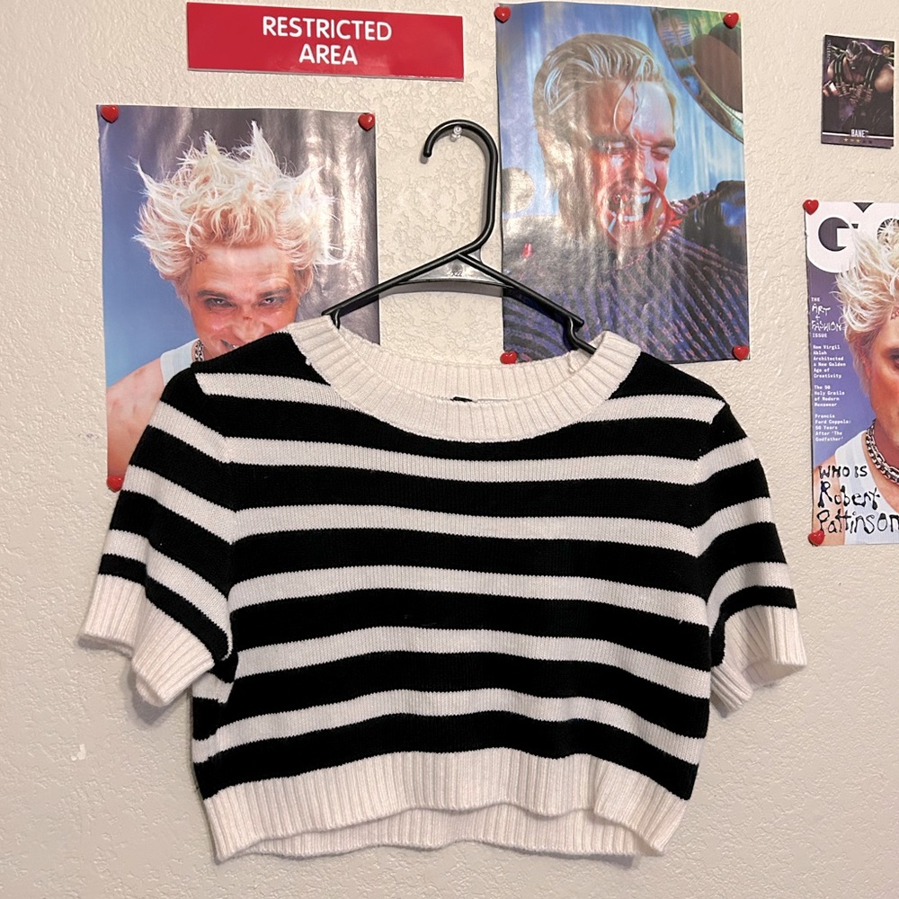 Black and white striped crop top